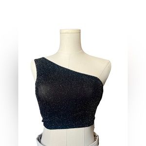 Black sparkle one shoulder crop top